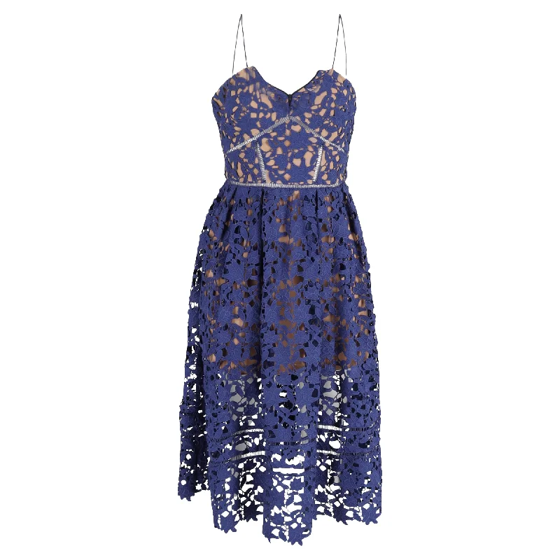 Budget-Friendly Fashion Self-Portrait Azalea Midi Dress in Blue Polyester