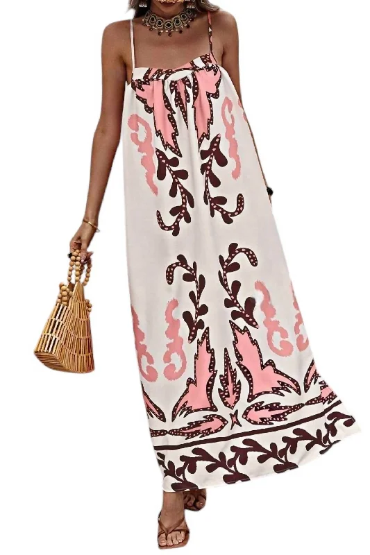 Tropical Island - Inspired Attire Loose Strap Printed Holiday Maxi Dress In Pink