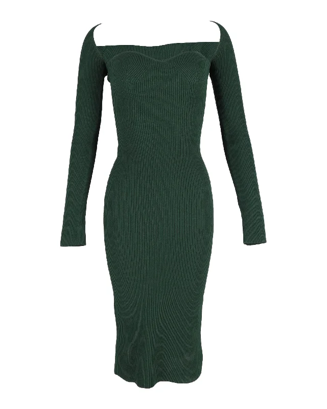 Pastel Styles Khaite Beth Ribbed-Knit Midi Dress in Green Viscose