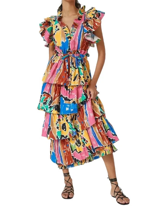 Father'S Day Deals V Neck Ruffle Maxi Dress In Multicolor