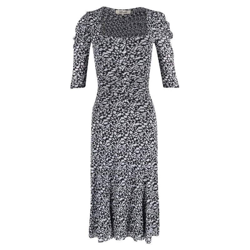 Hot Styles Diane von Furstenberg  Square Neck Printed Midi Dress in Multicolor Polyester