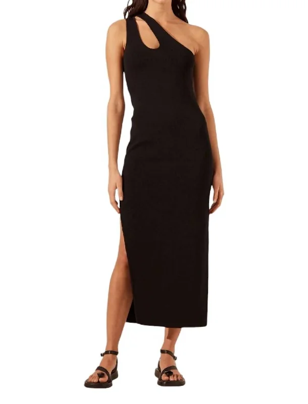 Clearance Event Basic One Shoulder Open Back Midi Dress In Black