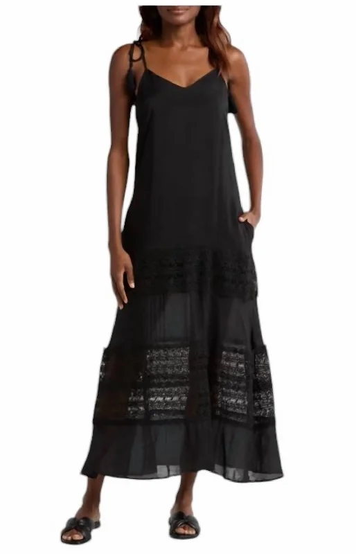 Mid - Week Surprise Spag Strap Crochet Maxi Dress In Black