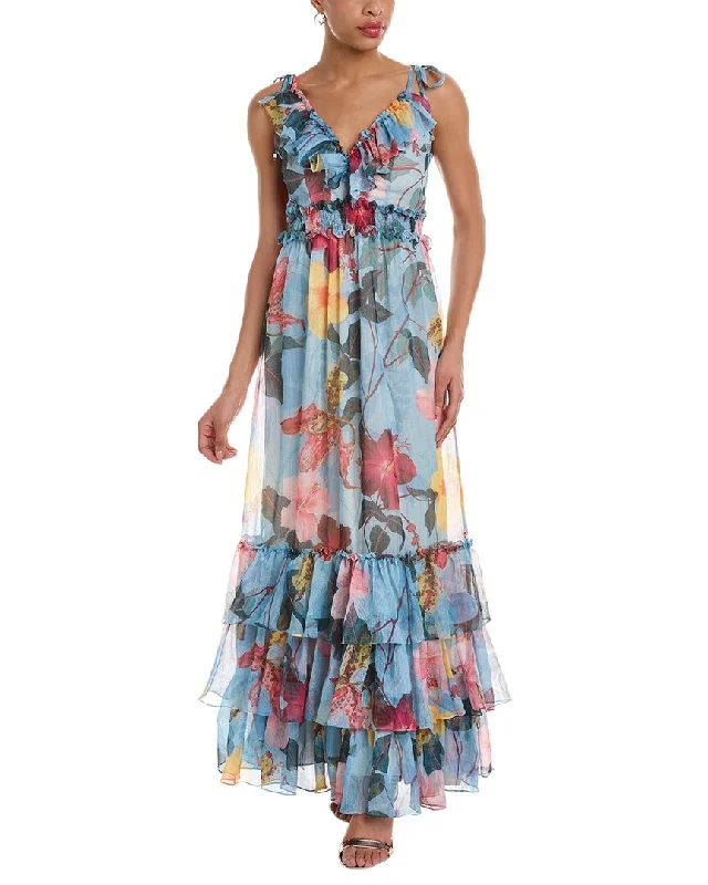 Hollywood Glam Award - Show Style PatBO Hibiscus Ruffle Maxi Dress