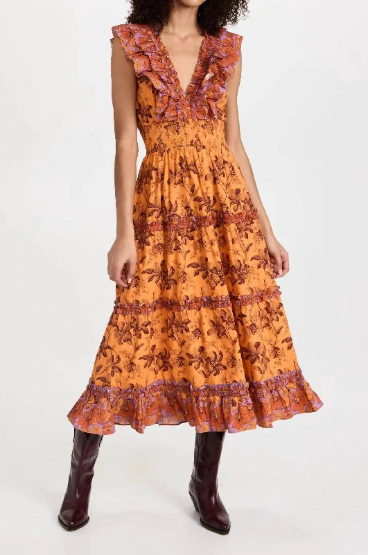 Unbeatable Prices Azalea Ruffled Midi Dress In Beryl Mango Print