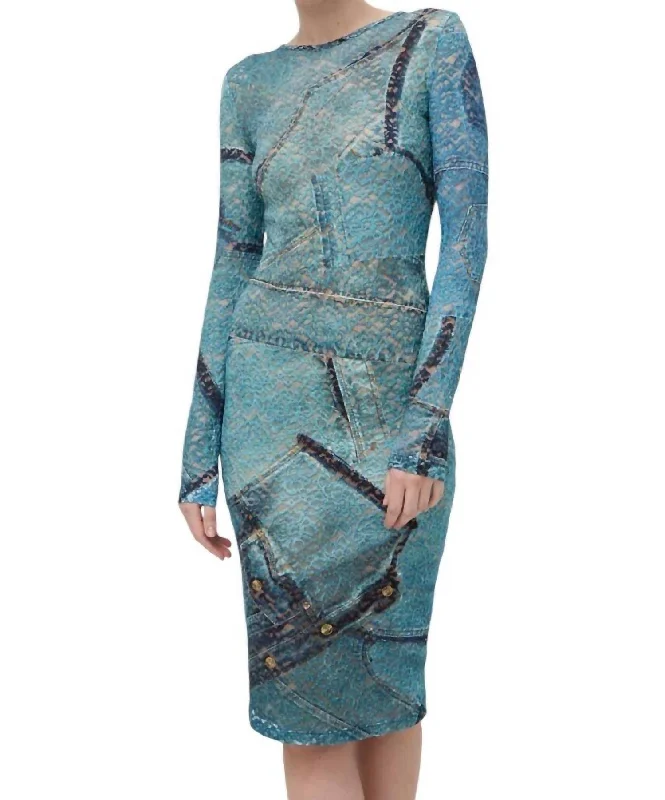 Clearance Event Patchwork Midi Dress In Bonnie Light Blue