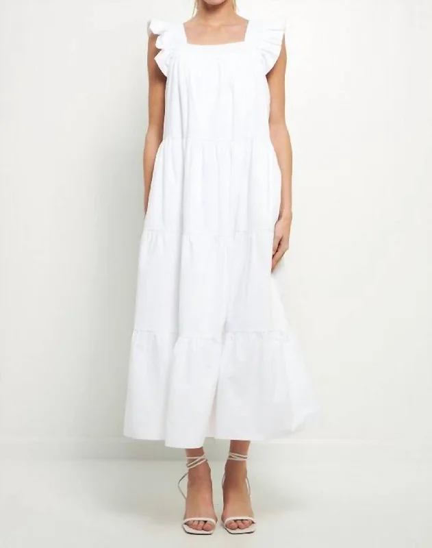 Latest Trends Ruffle Detail Poplin Midi Dress In White