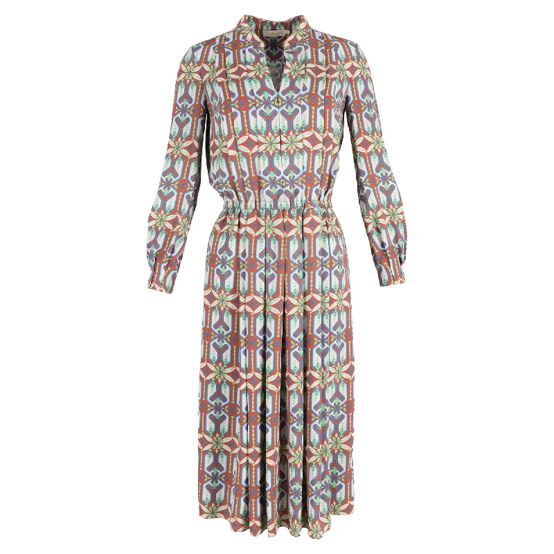 Exclusive Sale Tory Burch Geometric-Print Pleated Midi Dress In Multicolor Polyester