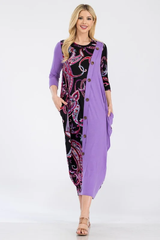 Exclusive Sale Full Size Paisley Contrast Midi Dress with Pockets