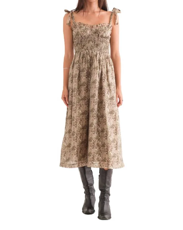 Save On Inspired Styles Kenny Smocked Bodice Midi Dress In Olive