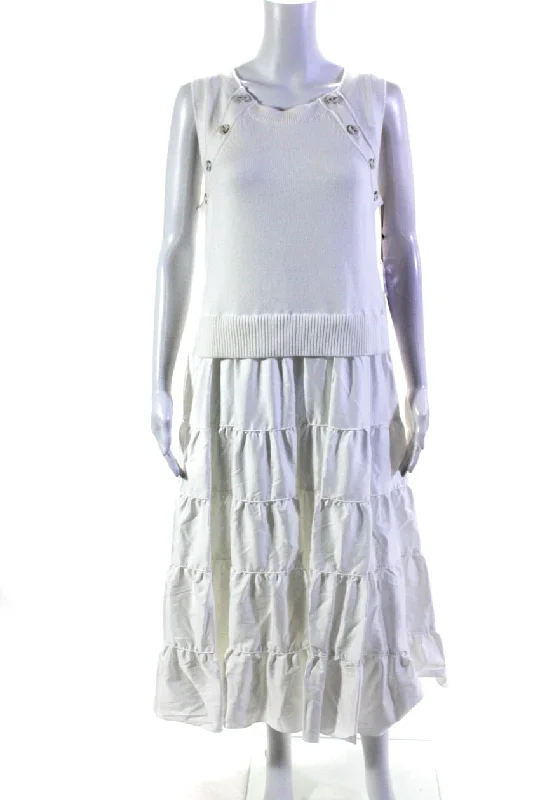 Trendy Styles Adeam Women's Round Neck Sleeveless Tiered Tabi Knit Maxi Dress White