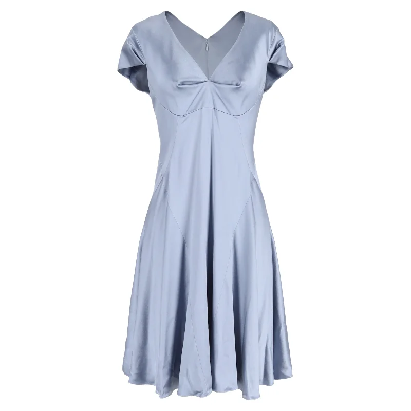 Cool Prices Zac Posen V-Neck Midi Dress in Blue Satin