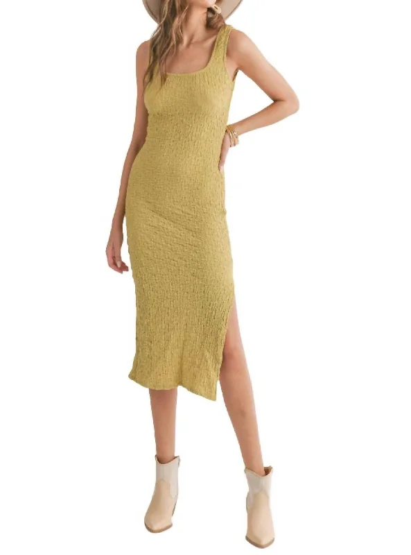 Update With Cottagecore Styles Transcend Midi Dress With Slit In Lime Green