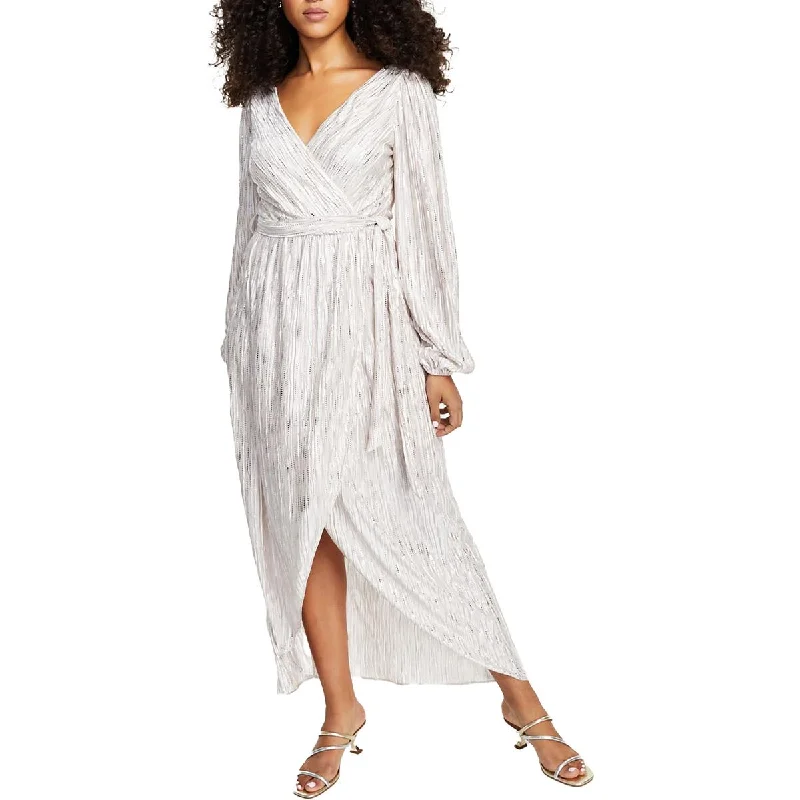 Seasonal Trends Womens Metallic Faux Wrap Maxi Dress