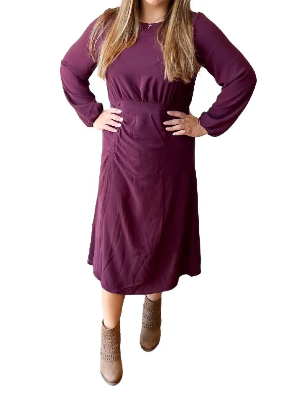 Lighten Up With Nordic Styles Shirred Midi Dress In Wine