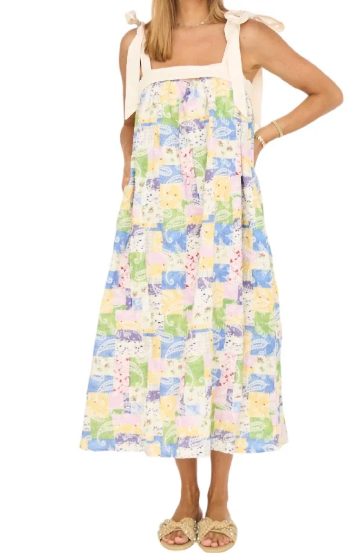 Huge Savings On Parisian Styles The Hamptons Patchwork Midi Dress In Green Multi