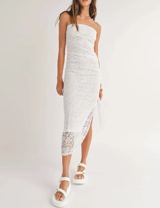 Celebrate With Big Savings Fresh Air Side Ruched Midi Dress In White