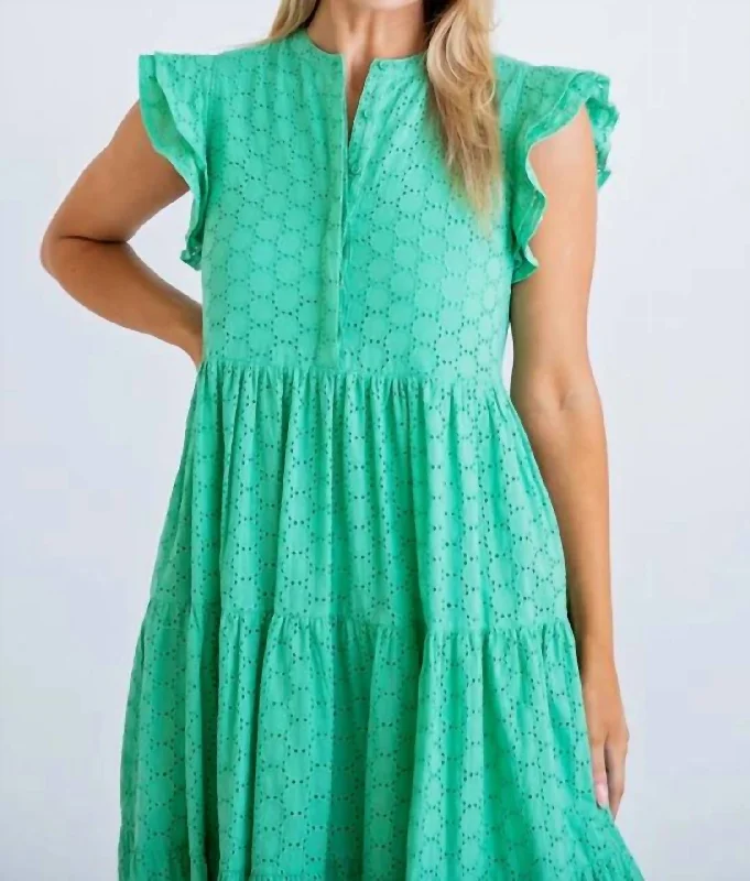 Boho - Chic Festival - Ready Style Solid Eyelet Circle Tier Maxi Dress In Green