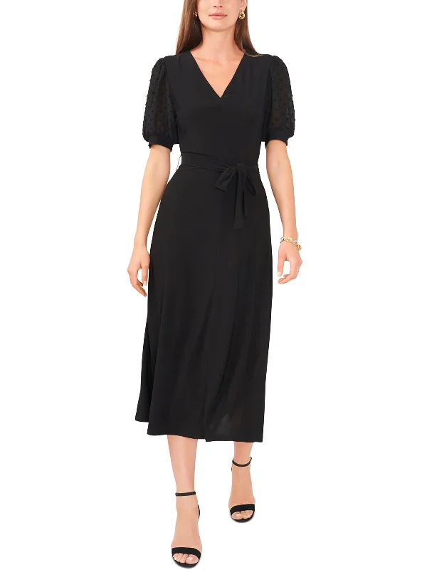 Celebrate With Big Savings Womens V-Neck Puff Sleeve Midi Dress