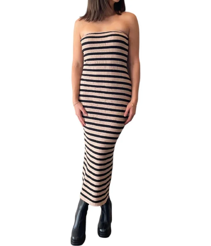 Latest Fashion Stripe Tube Maxi Dress In Black/white