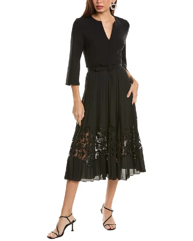 Great Deals On Ethnic Cultural Wear Oscar de la Renta Pleated Skirt Silk-Lined Wool-Blend Midi Dress