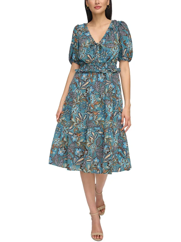 Tropical Island - Inspired Attire Womens Printed Smocked Midi Dress