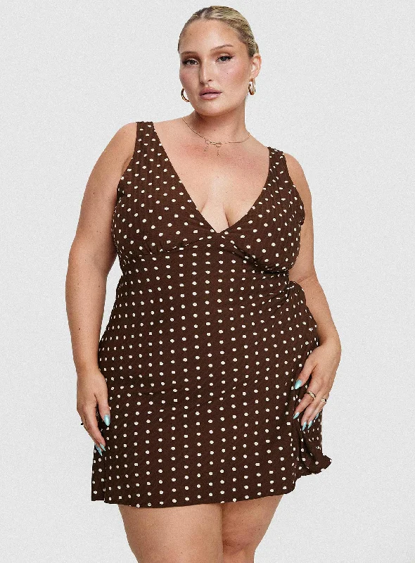 Now On Sale For Chic Urban Styles Nellie Mini Dress Brown Polka Dot Curve