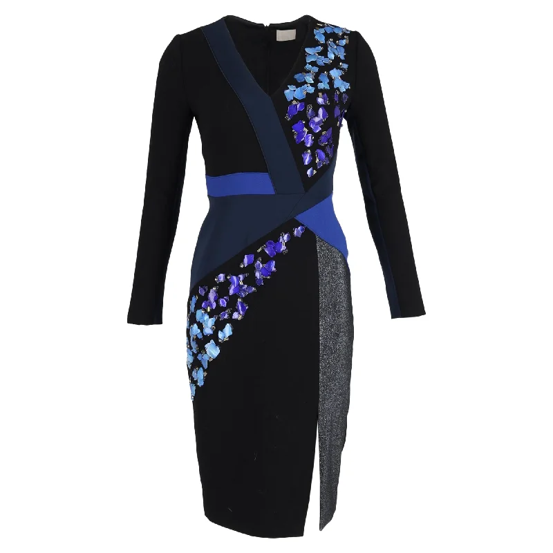 Seasonal Fashion Peter Pilotto Aro Midi Dress in Black Virgin Wool