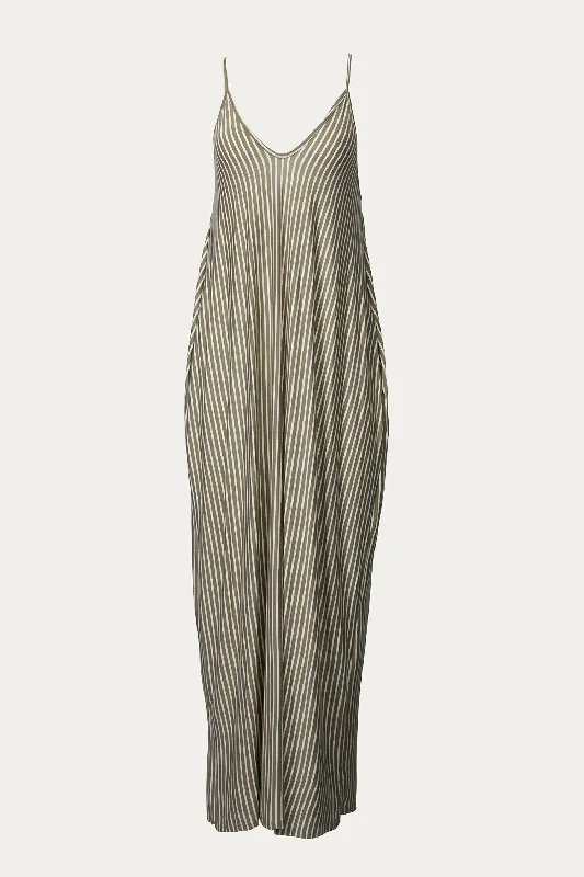 Elevate Your Wardrobe Striped Stretch-Modal Jersey Maxi Dress In Mocha/white