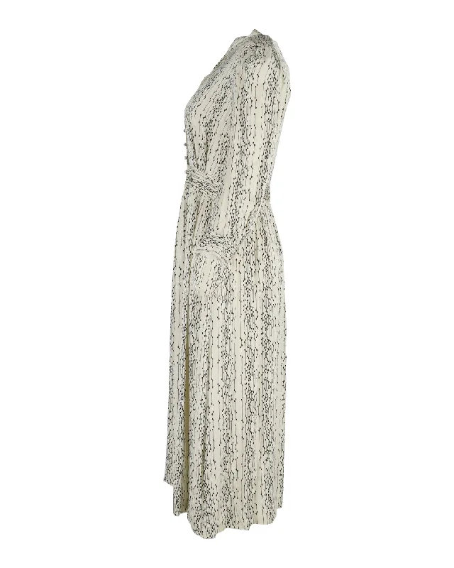 End Of Season Sale Sandro Paris Shira Pintucked Printed Midi Dress in Cream Silk