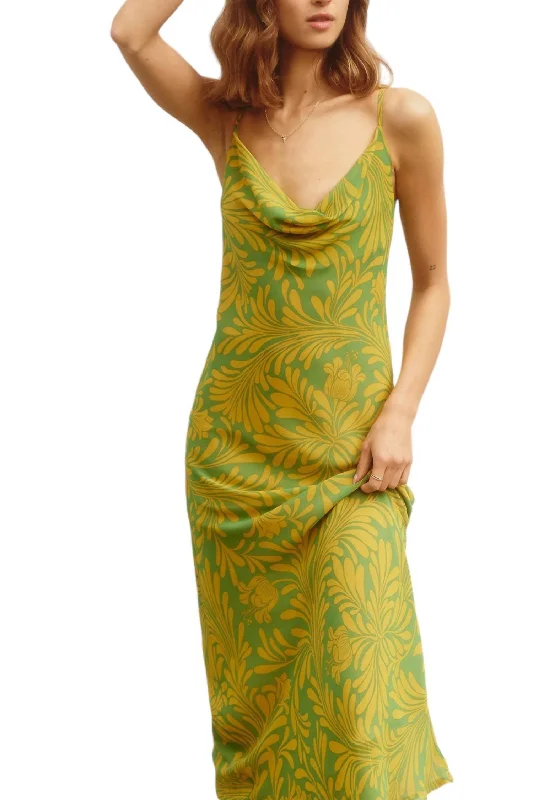 Summer Essentials That Moment Cowl Neck Midi Dress In Lime/green