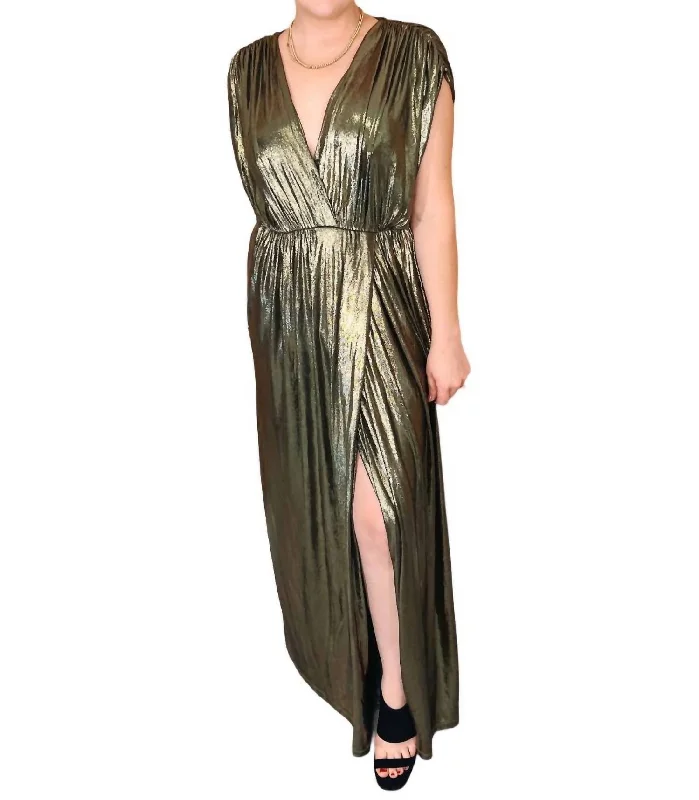 Feminine Soft - Hued Styles Athena Maxi Dress In Gold