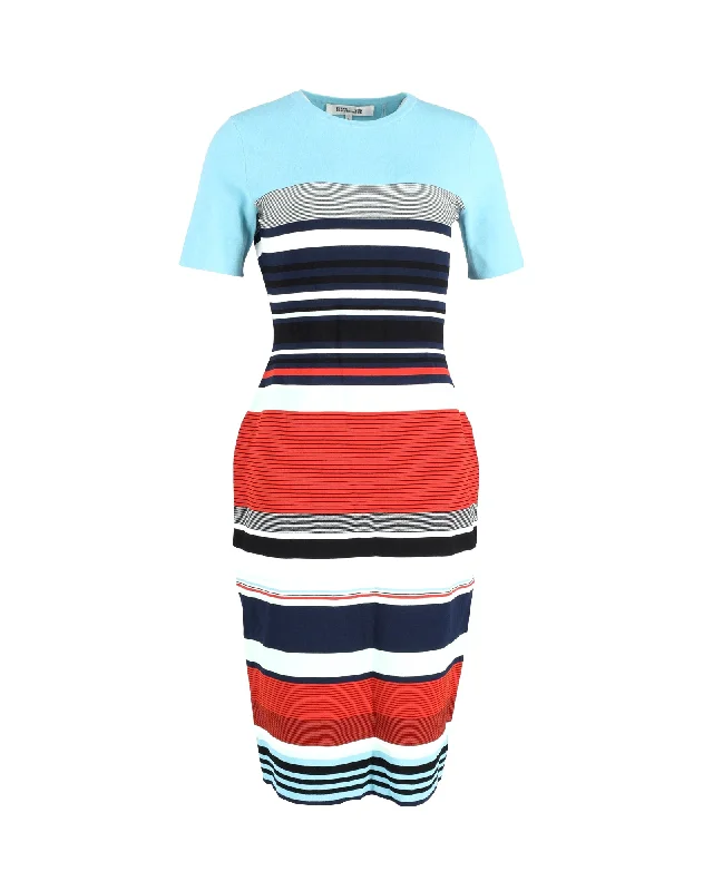 Elegant Style Diane Von Furstenberg Striped Midi Dress in Multicolor Viscose