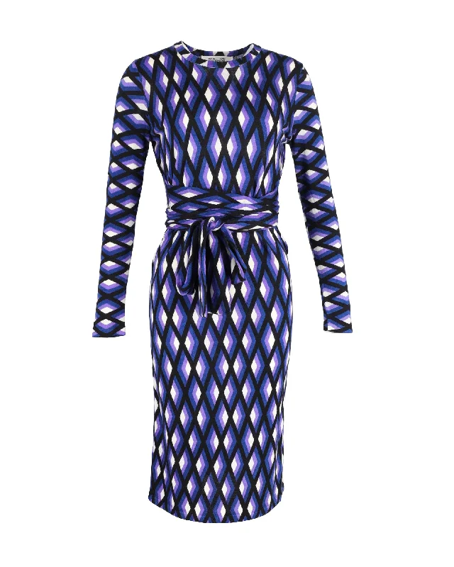 Summer Essentials Diane Von Furstenberg Printed Knit Belted Midi Dress in Multicolor Wool