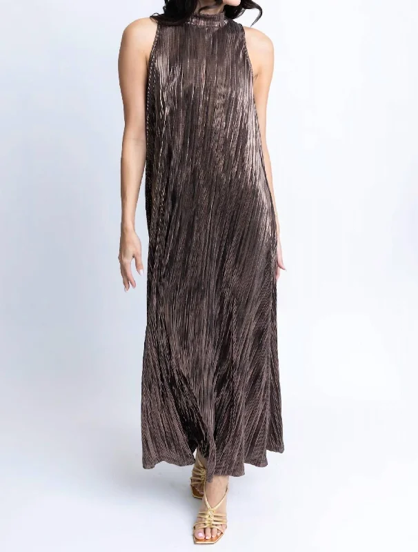 Hot Styles Metallic Halter Maxi Dress In Black