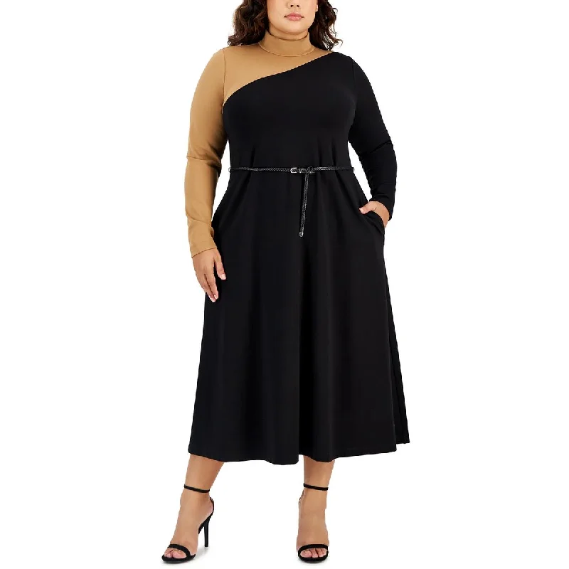 Y2K Nostalgic Fashion Look Plus Womens Belted Long Maxi Dress