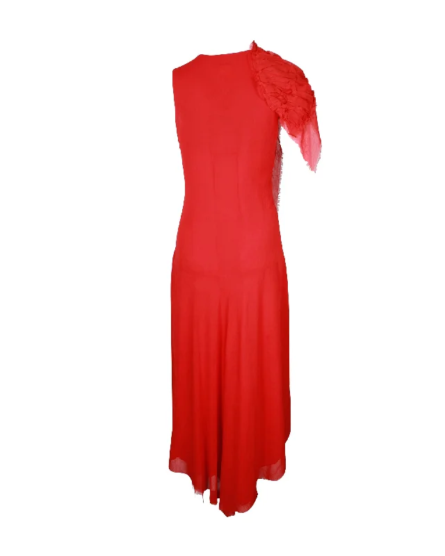 Flash Sale Yohji Yamamoto Ruffle Detail Maxi Dress in Red Polyester