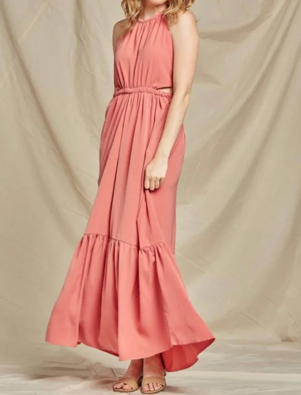 Beat The Heat In Tropical Styles Cut Out Maxi Dress in Coral