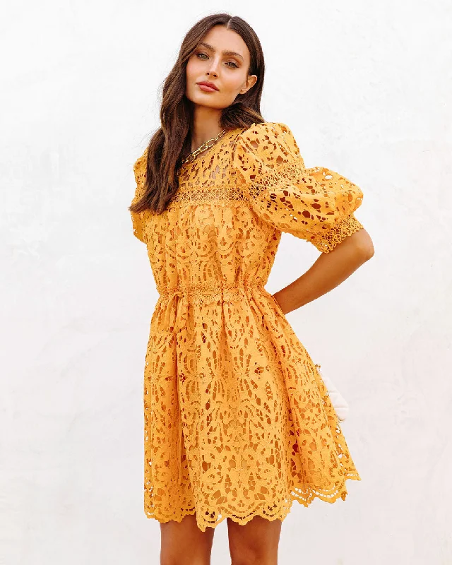 Exclusive Sale Sunflower Fields Crochet Lace Mini Dress