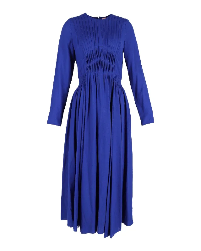 Chic Styles Gabriela Hearst Herminia Pleated Midi Dress in Blue Silk