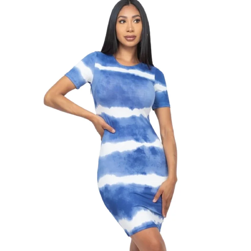 Summer Fashion Stripe Tie-dye Printed Midi Dress