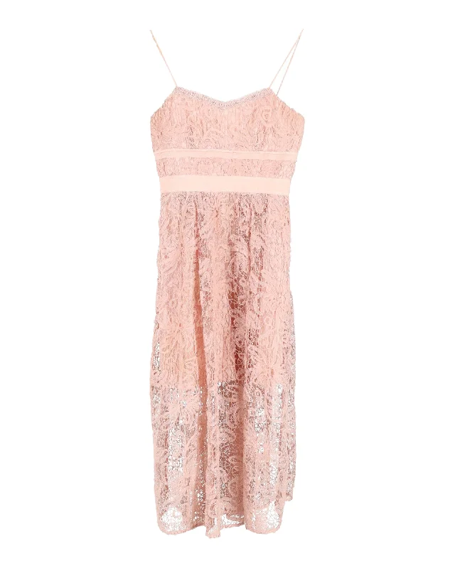 Chic Style Self-Portrait Lace Midi Dress in Pastel Pink Cotton