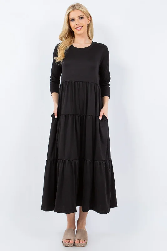 Trend Alert Full Size Tiered Midi Dress with Pockets