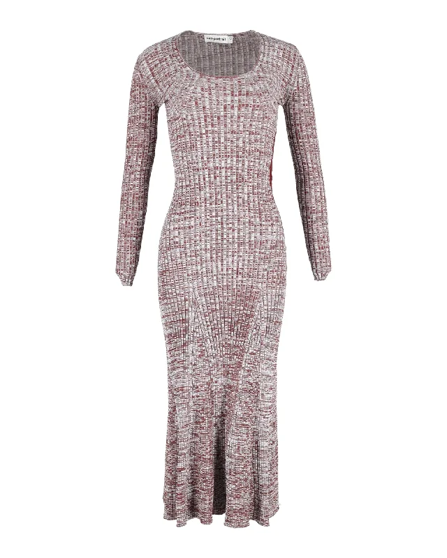 Limited Styles Self-Portrait Rib Knit Midi Dress in Burgundy Wool