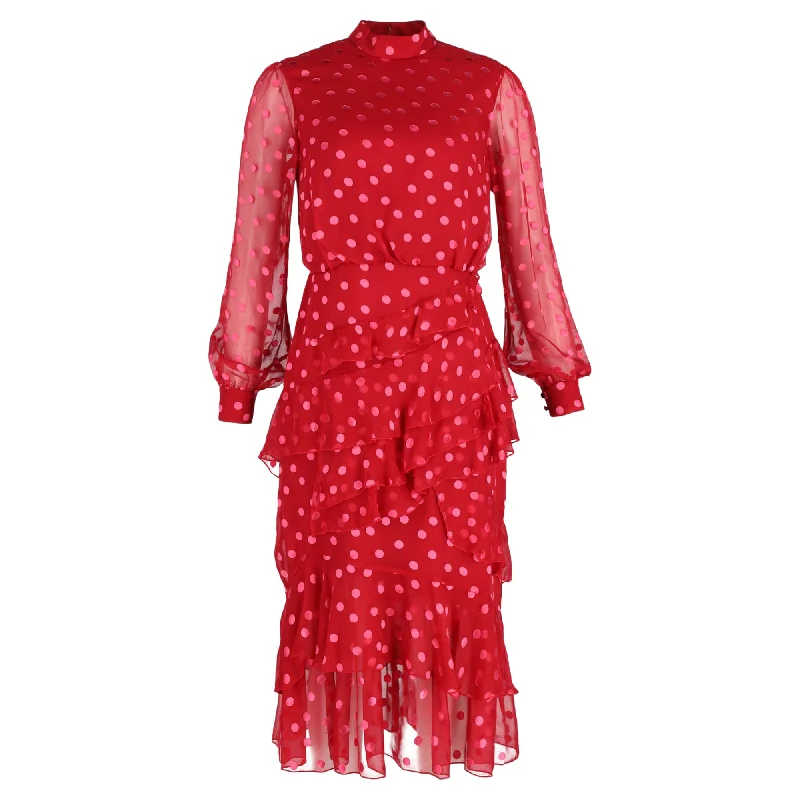 Limited Styles Saloni Polka Dot Midi Dress in Red Polyester