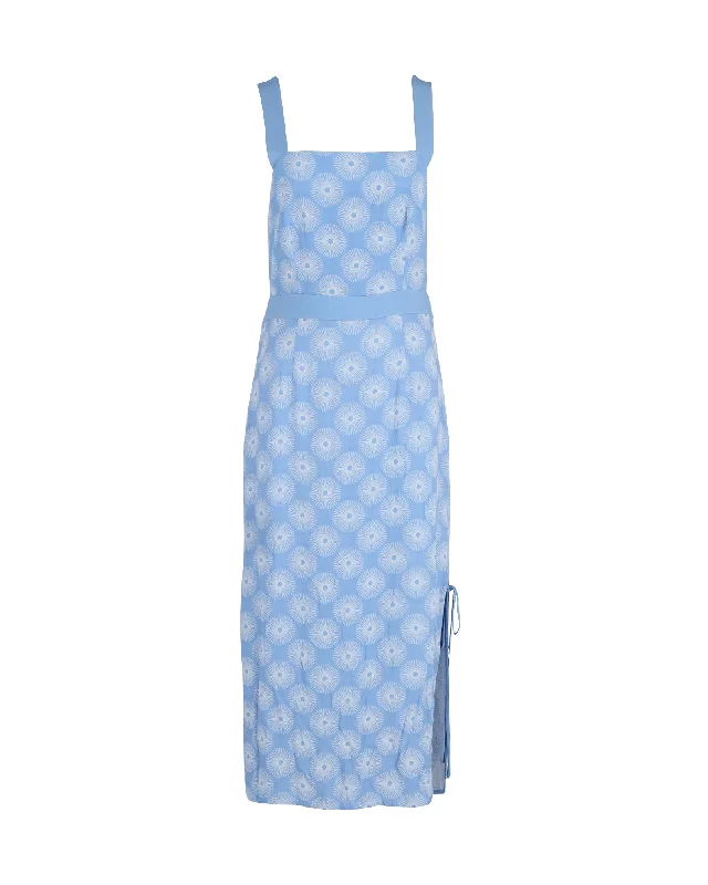 Spring Wardrobe Diane Von Furstenberg Open Back Midi Dress in Blue Polyester