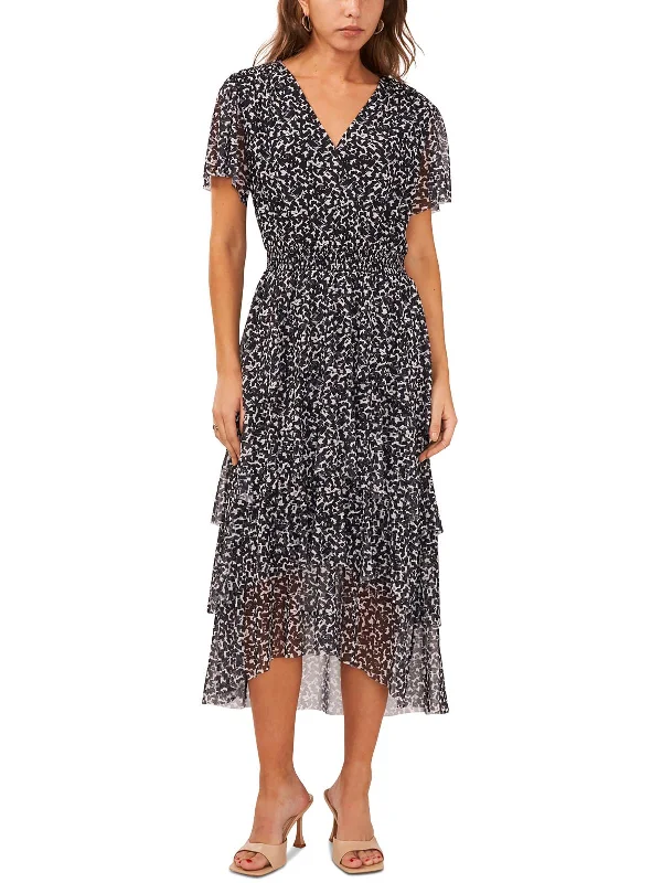 Stylish Looks Plus   Womens Abstract Print Mesh Midi Dress