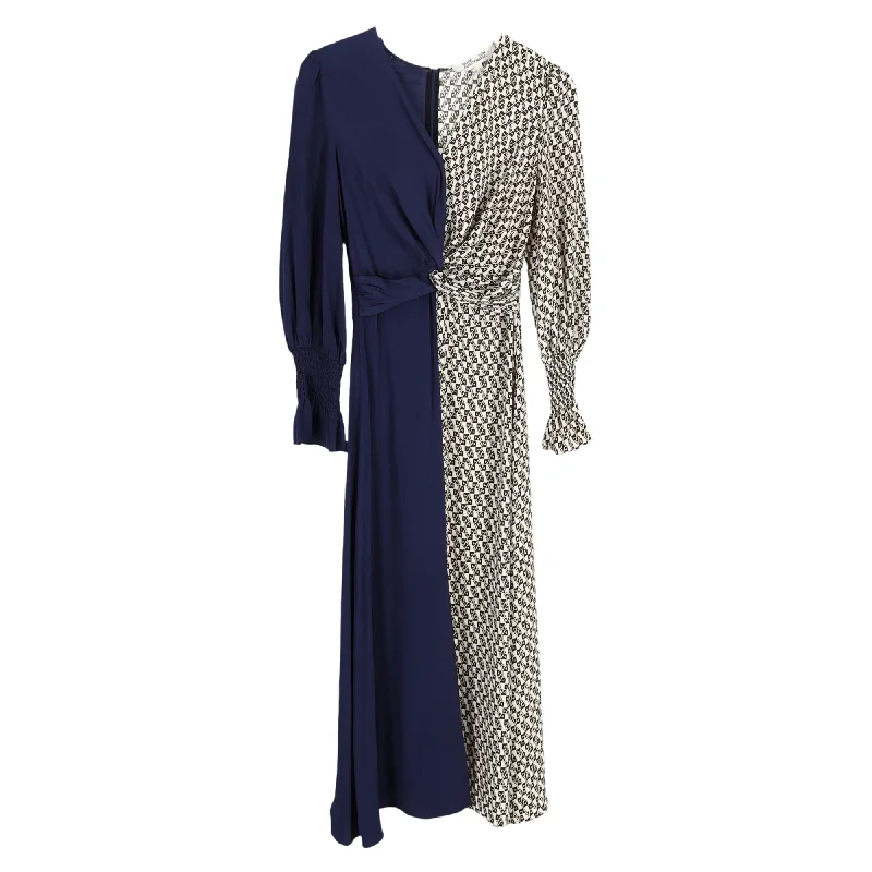 Style Upgrade Diane von Furstenberg Michelle Knotted Paneled Midi Dress in Blue Silk