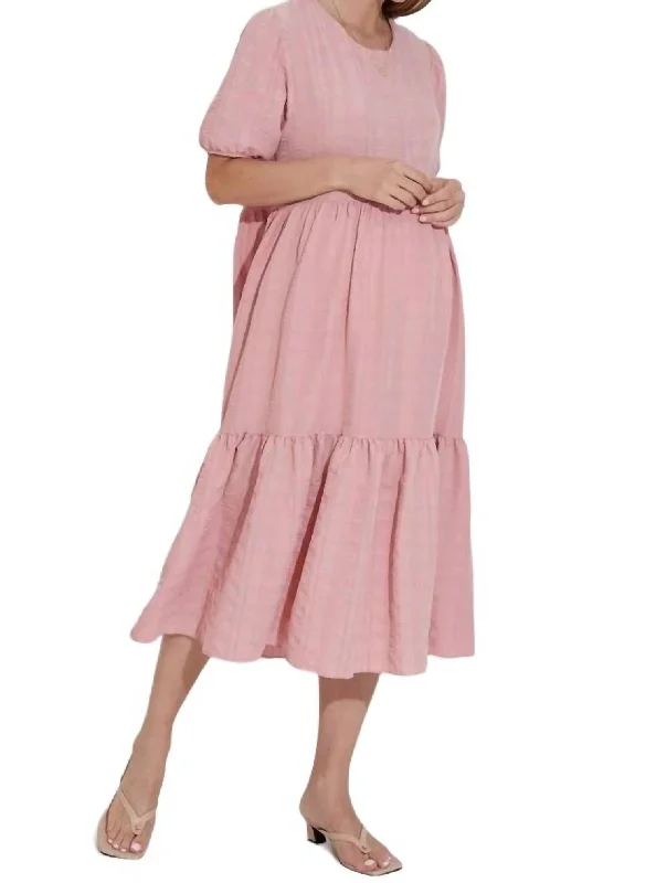 Mid - Season Sale Textured Midi Dress In Dusty Pink