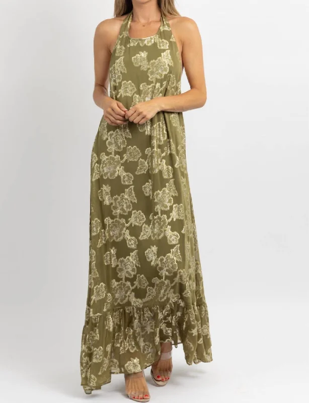 Best-Sellers Halter Maxi Dress In Andie Olive, Gold